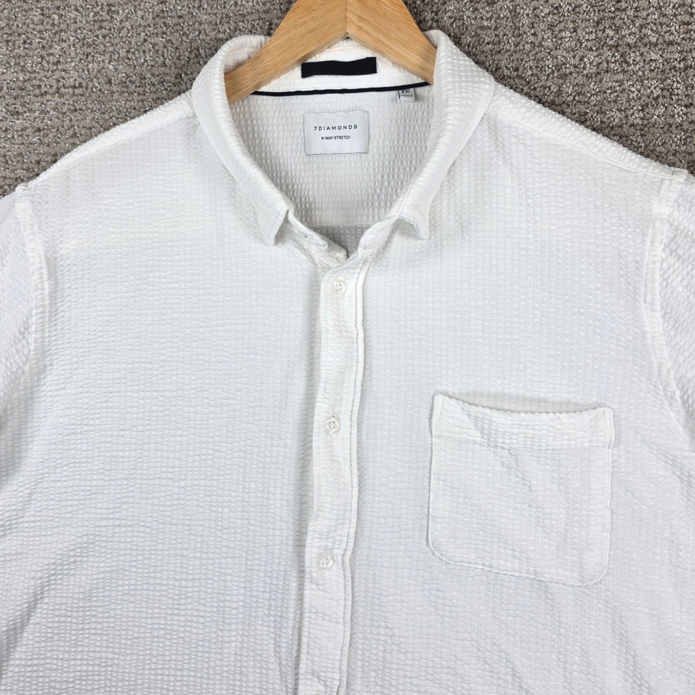 7‎ Diamonds 4-Way Stretch XXL White Textured Short Sleeve Button Down Shirt